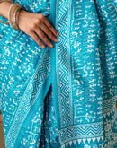 Teal Blue Khadi Printed Saree