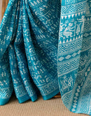 Teal Blue Khadi Printed Saree
