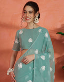 Mint Green Georgette Embroidery Saree