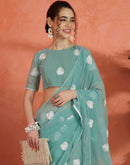 Mint Green Georgette Embroidery Saree