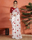 White Georgette Embroidery Saree
