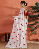White Georgette Embroidery Saree