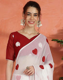 White Georgette Embroidery Saree