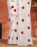 White Georgette Embroidery Saree