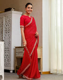 Red Georgette Printed Bandhani Saree