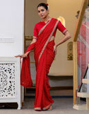 Red Georgette Printed Bandhani Saree