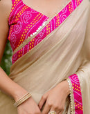 Beige Shimmer Lace Saree