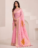 Pink Linen Woven Saree