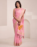 Pink Linen Woven Saree