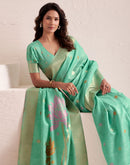 Mint Green Linen Woven Saree