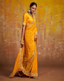 Yellow Georgette Bandhani Printed Saree