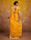 Yellow Georgette Bandhani Printed Saree