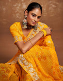 Yellow Georgette Bandhani Printed Saree