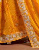 Yellow Georgette Bandhani Printed Saree