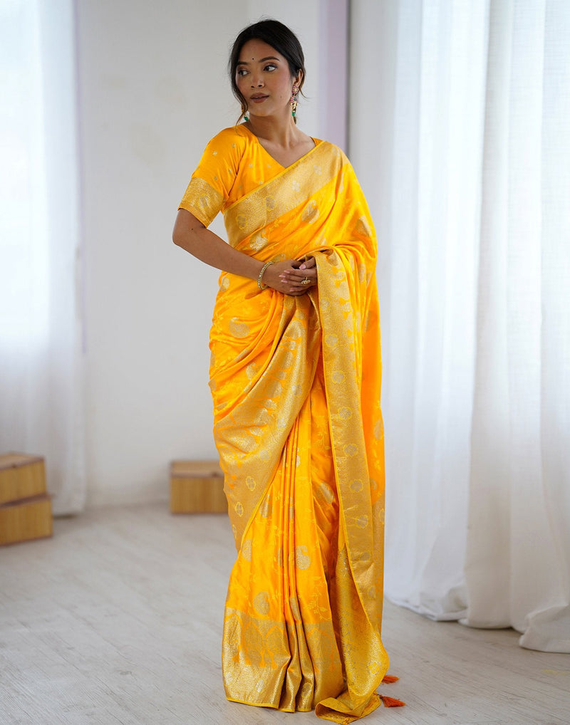 Yellow Silk Woven Banarasi Saree