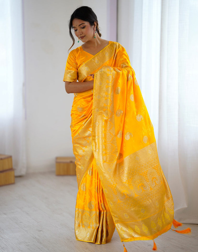 Yellow Silk Woven Banarasi Saree