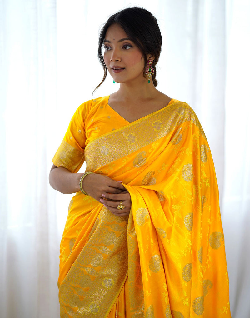 Yellow Silk Woven Banarasi Saree