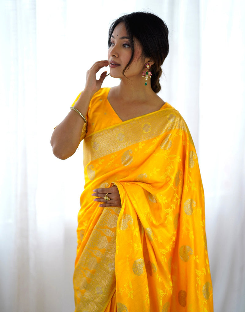 Yellow Silk Woven Banarasi Saree