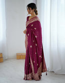 Wine Silk Woven Banarasi Saree