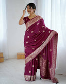 Wine Silk Woven Banarasi Saree
