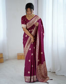 Wine Silk Woven Banarasi Saree