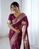 Wine Silk Woven Banarasi Saree