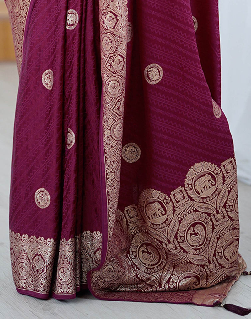 Wine Silk Woven Banarasi Saree