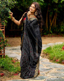 Black Silk Bandhani Printed Saree