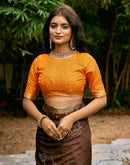 Brown Silk Bandhani Printed Saree