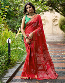 Red Silk Bandhani Printed Saree