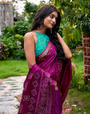 Magenta Silk Bandhani Printed Saree