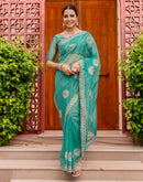 Teal Blue Shimmer Embroidery Saree