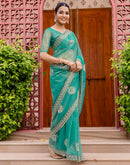 Teal Blue Shimmer Embroidery Saree