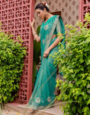 Teal Blue Shimmer Embroidery Saree