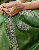 Mehandi Green Shimmer Embroidery Saree