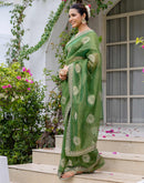 Mehandi Green Shimmer Embroidery Saree
