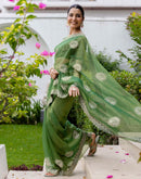 Mehandi Green Shimmer Embroidery Saree
