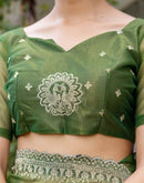 Mehandi Green Shimmer Embroidery Saree