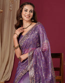 Purple Shimmer Embroidery Saree