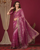 Magenta Shimmer Embroidery Saree