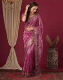 Magenta Shimmer Embroidery Saree