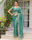 Teal Blue Shimmer Swarovski Saree
