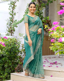 Teal Blue Shimmer Swarovski Saree