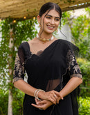 Black Georgette Dyed Plain Saree