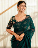 Rama Green Georgette Dyed Plain Saree