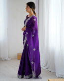Dark Purple Tissue Silk Embroidery Saree