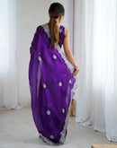 Dark Purple Tissue Silk Embroidery Saree