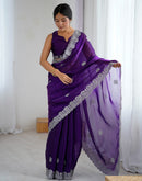 Dark Purple Tissue Silk Embroidery Saree