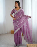 Light Purple Tissue Silk Embroidery Saree