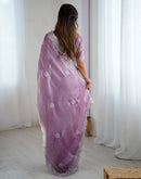 Light Purple Tissue Silk Embroidery Saree
